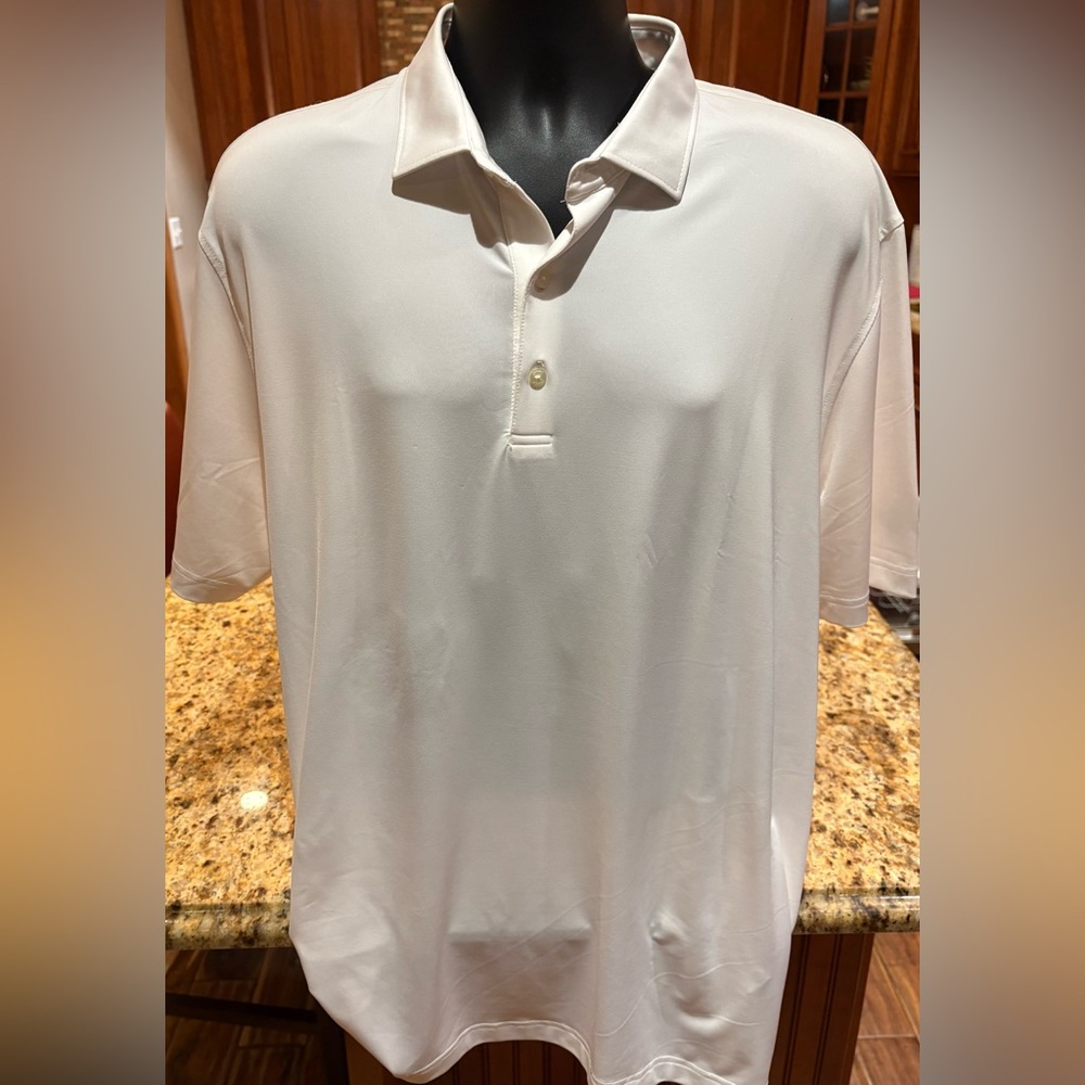 johnnie-O men’s golf polo. Sharp white with logos on back/sleeve. XL
